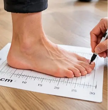 Measuring foot length on a ruler