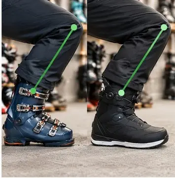 Bending the knees in ski and snowboard boots